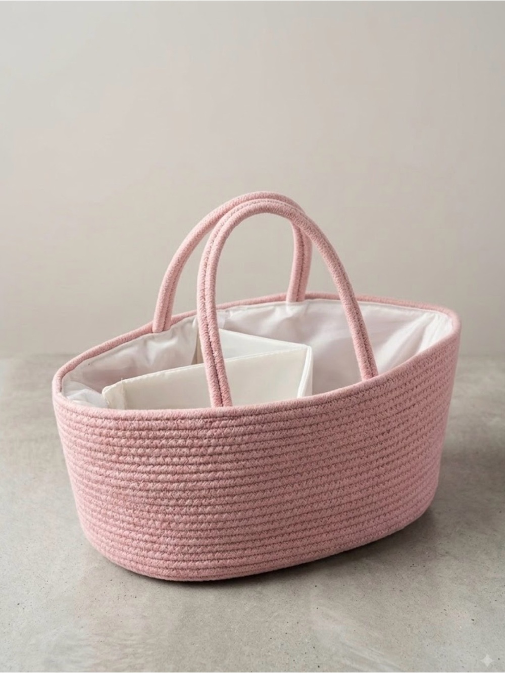 Pink Woven Rope Storage Basket with Handles